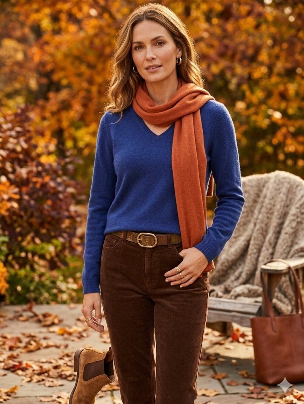 Sofie 100% Cashmere Sweater preppy luxury career fall Royal cobaltBlue V-Neck
